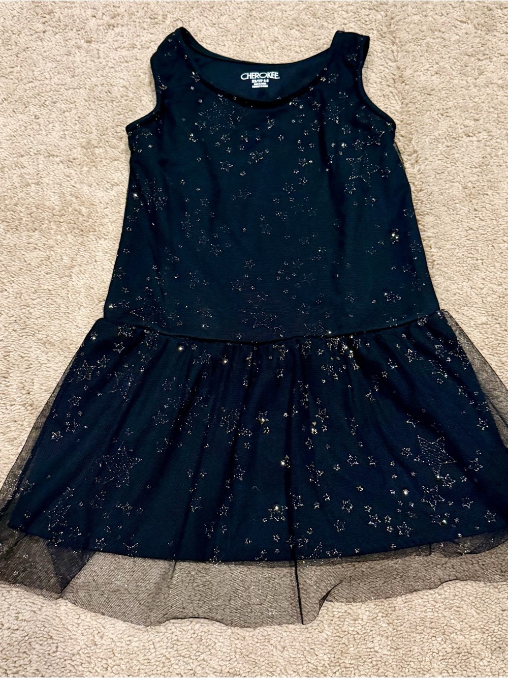 Girls Sz XS 4/5 Black Star Sparkle Sleeveless Dress Cherokee